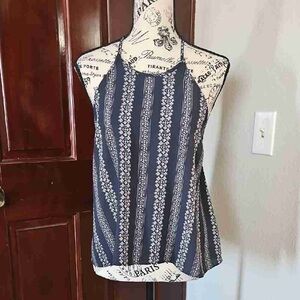 Navy Blue Striped Women's Halter Top